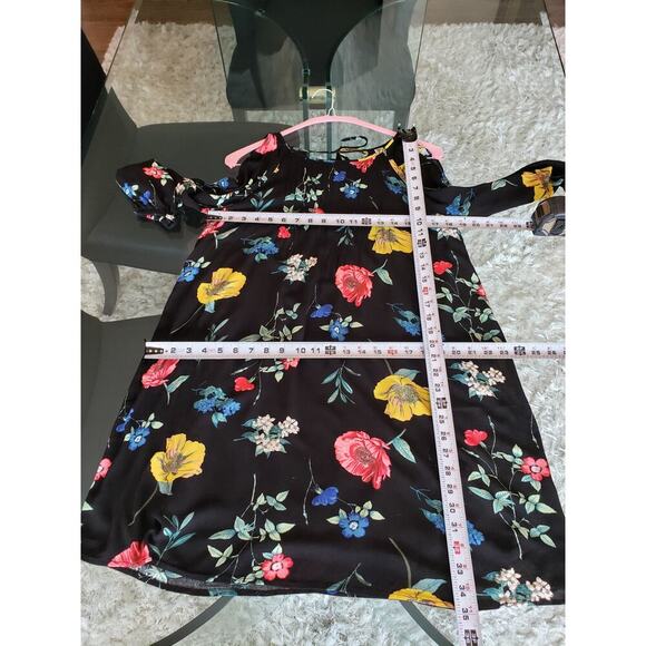 Old Navy Sheath Dress Women's Size Medium Black Floral Slit Sleeve Round Neck - Picture 8 of 14